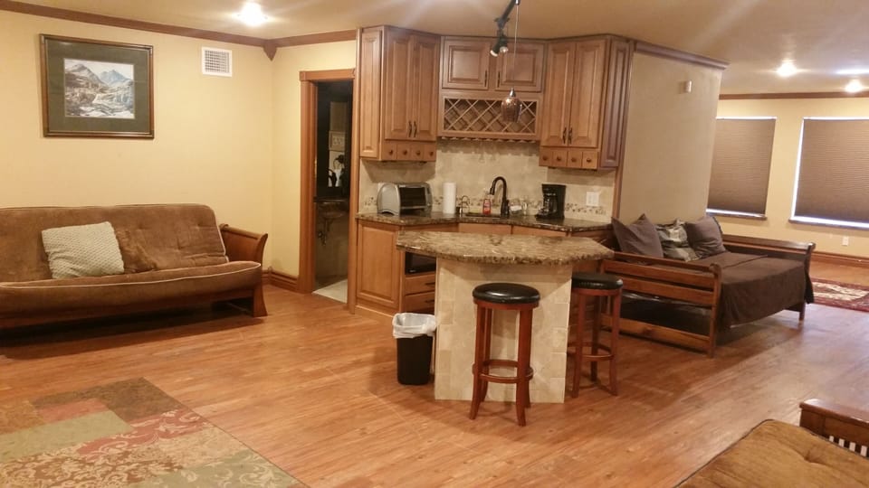 Upstairs studio, view of kitchenette, sleeps 8: 2-futons,  trundle bed and queen