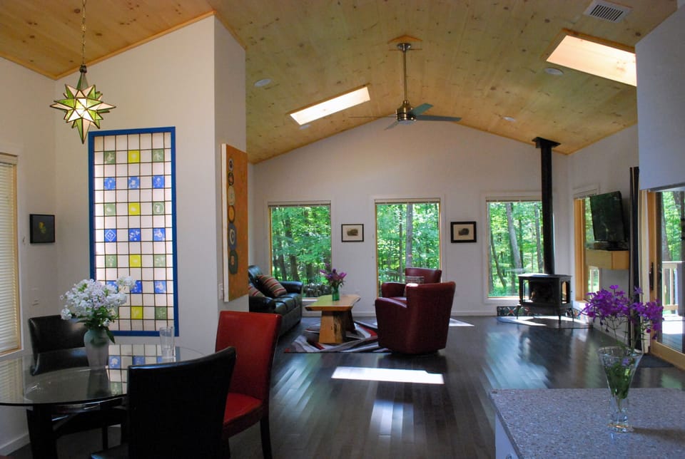 Spacious, modern, light-filled cabin.