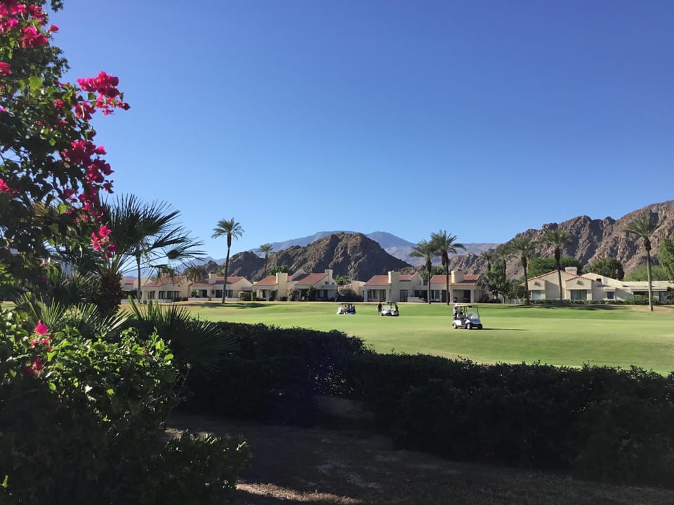 PGA West Mountain course #10 looking south, mid-fairway from Dining Room patio.