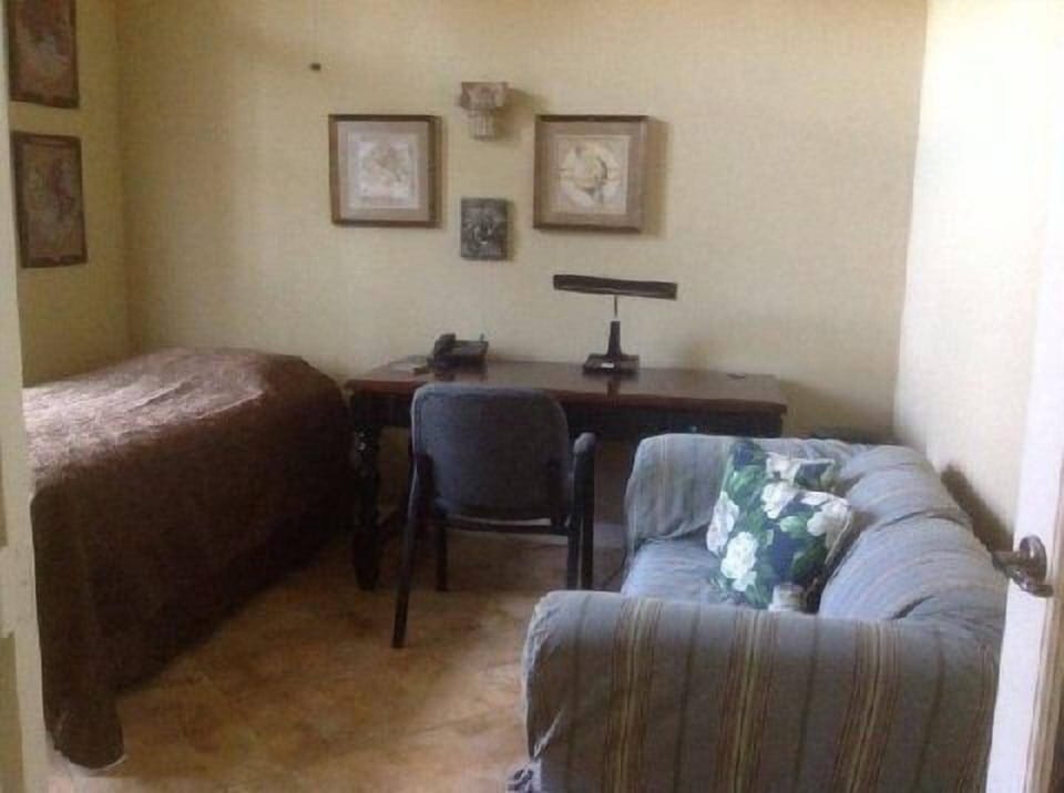 DEN w/ single bed, office desk, tv & sofa