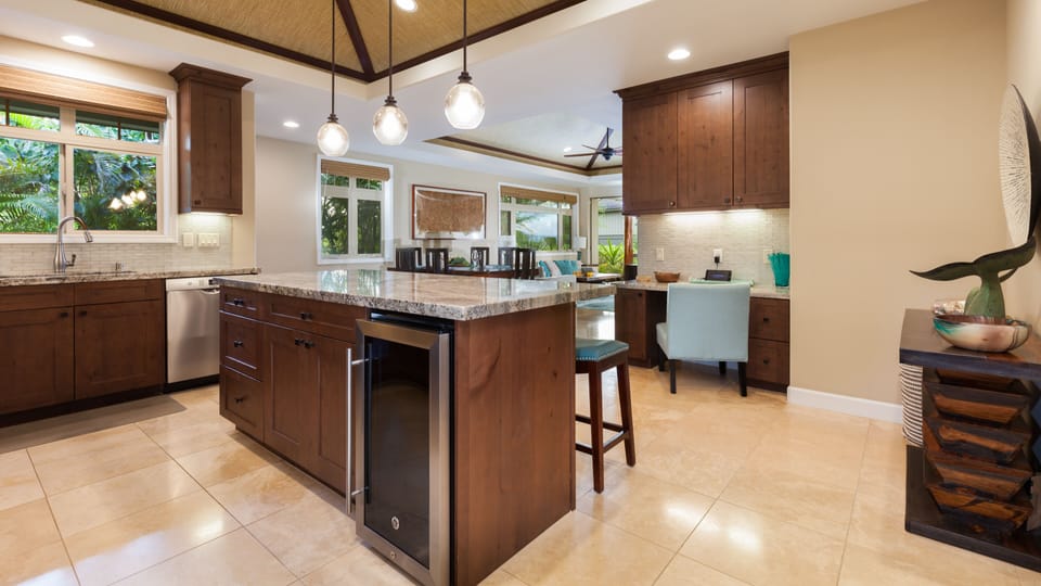 Gourmet kitchen - wine fridge, cookware essentials, spices & oils