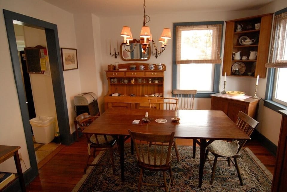 Our dining room antique chairs and handmade table.