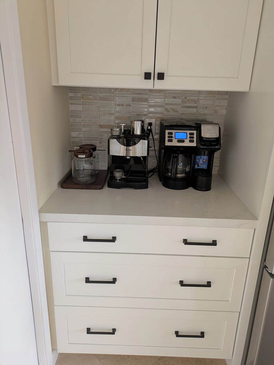 Coffee station with drip, k-cup and espresso machines