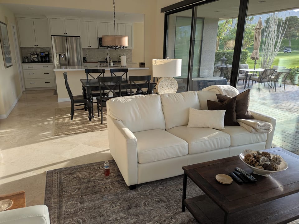 Greatroom concept living, dining and kitchen, with beautiful views from all