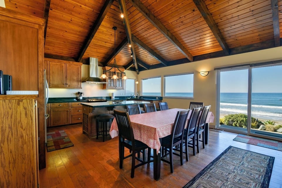 The dining room table has seating for 8
