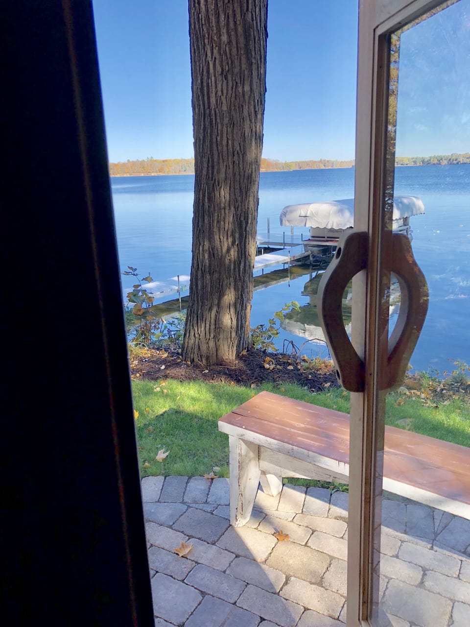 View from inside the sauna! Go jump in the lake!