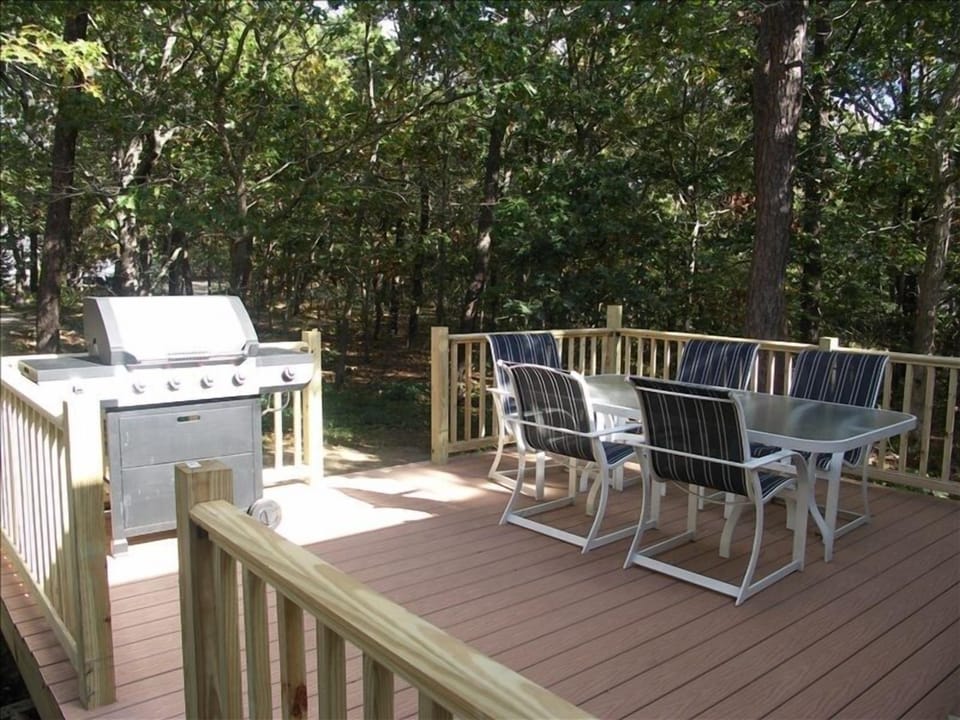 Large, sunny back yard and deck