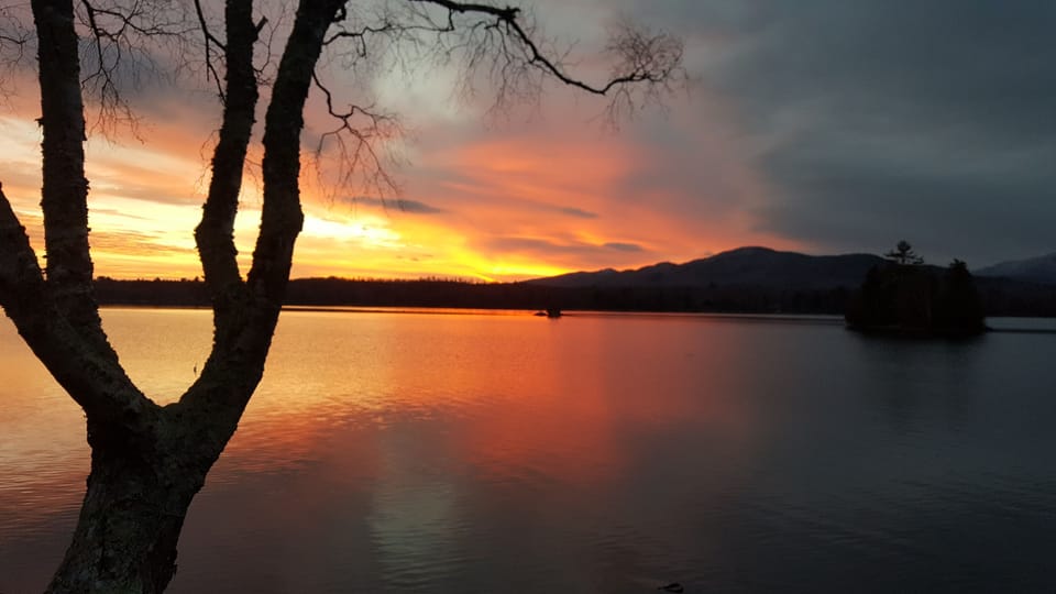 Late fall sunset from lakeside of cabin