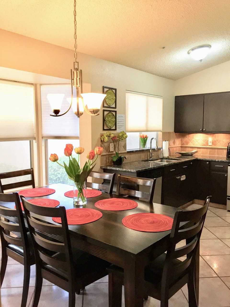 Dining table seats up to six guest.