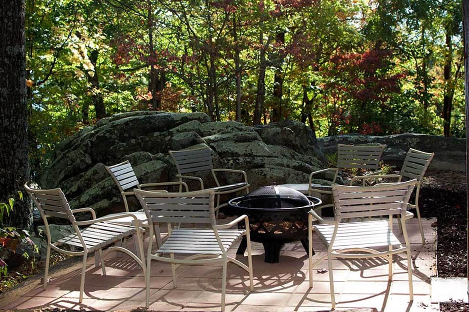 Outdoor fire pit area for roasting marshmallows and telling tall tales 