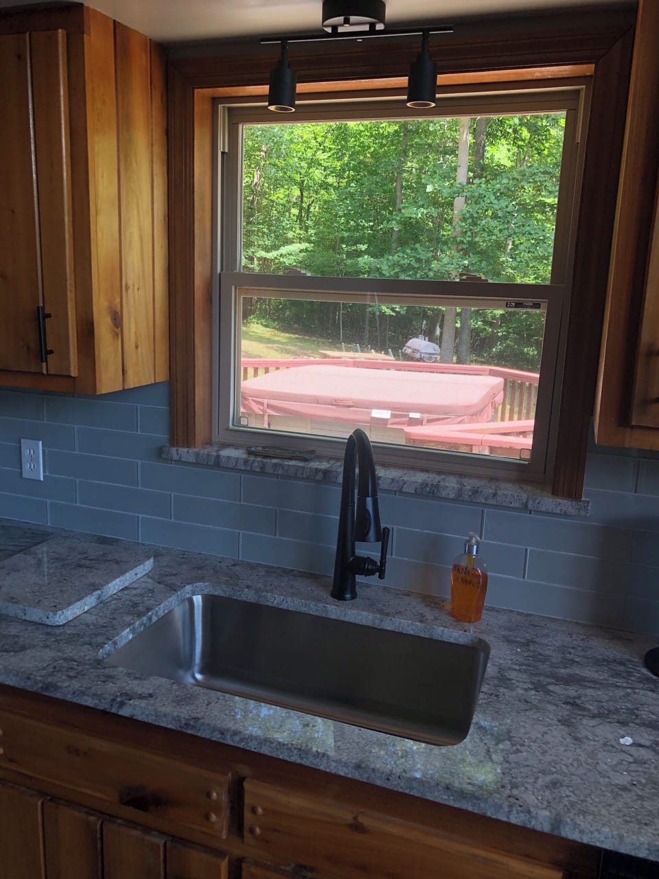 View of hot tub from kitchen window