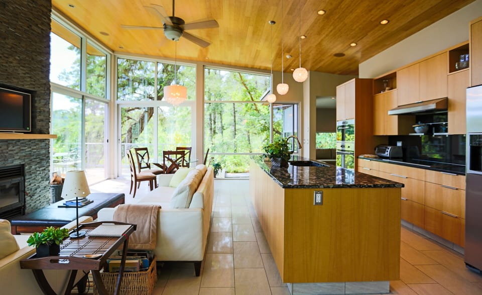 Great living space with wood burning fireplace