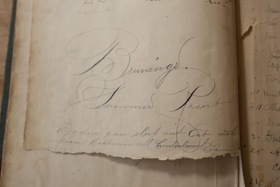 The old guest book from Bruning's Summer Resort also known as Waldrue Resort 