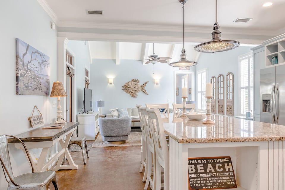 An open floor plan connects the kitchen to the living space.