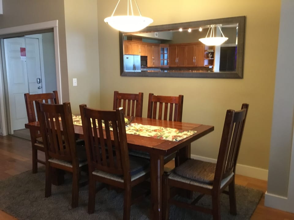 Dining room table that can be extended if needed.