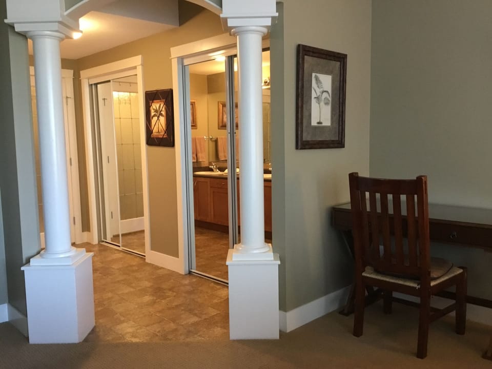 Entrance to the ensuite in the master bedroom.  Desk in each of the rooms.