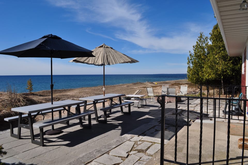 Paver deck with plenty of seating.