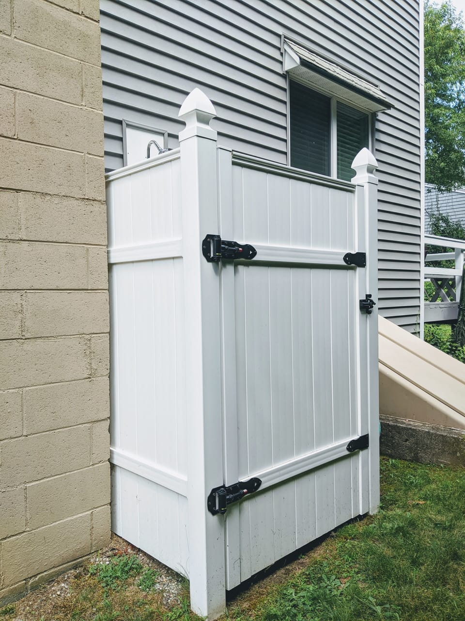 Private outdoor shower with hot and cold water. 