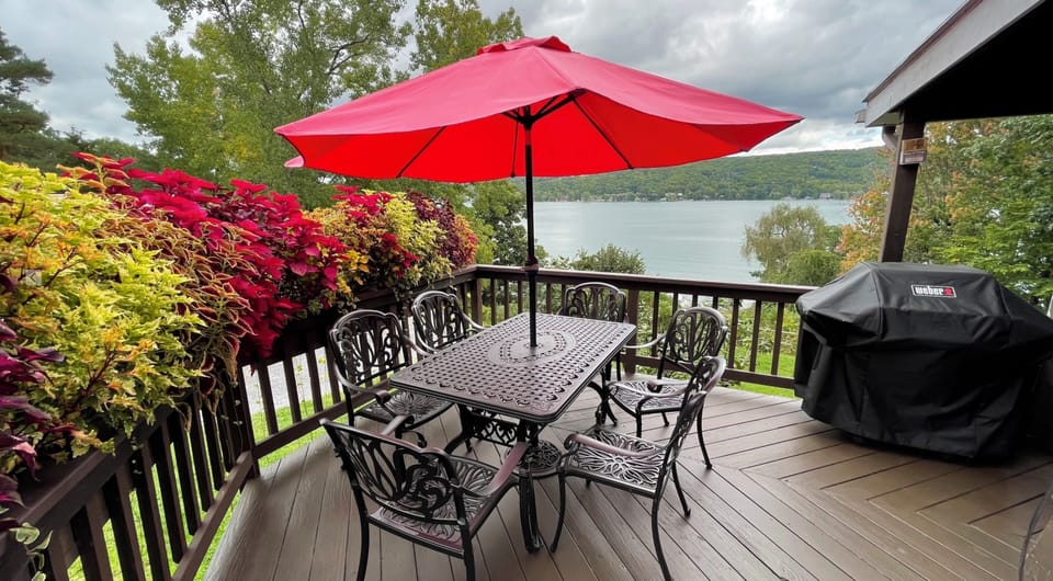 Coleus plants flourish every year on the deck. Large weber grill.