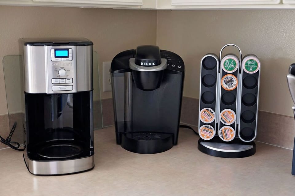 Coffee maker, Keurig, and an Instant Hot Water Boiler for tea in the Kitchen.