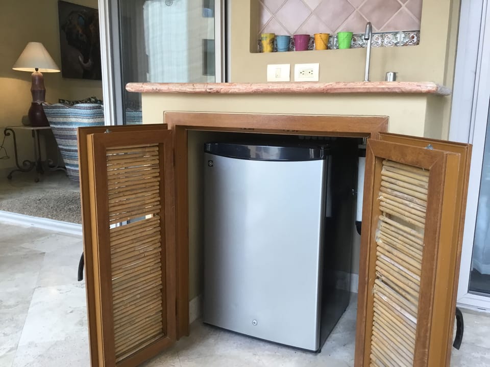 Outdoor refrigerator and prep sink on the balcony 