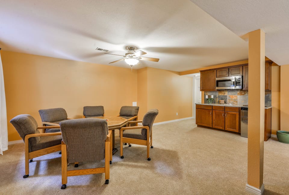 Game table seats 6
Wet bar