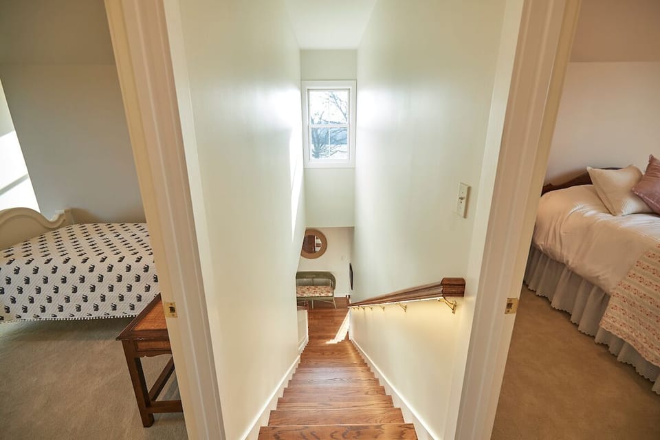 View down the stairs.