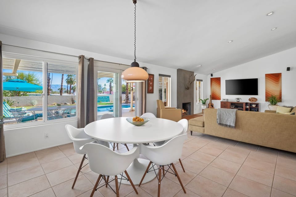 family style meals and board games after dinner around the 6-top round table