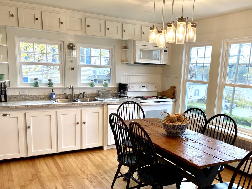 Kitchen with harbor views