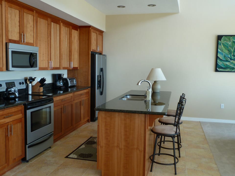 Gourmet kitchen stocked with everything you could need - and amazing view too!