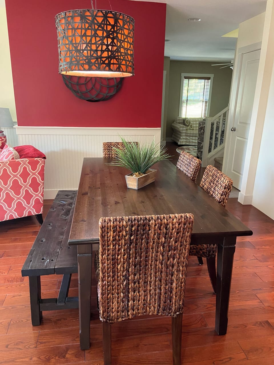 Dining table in open plan kitchen.