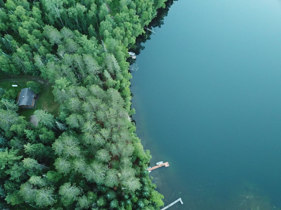 Aerial view of cabin.