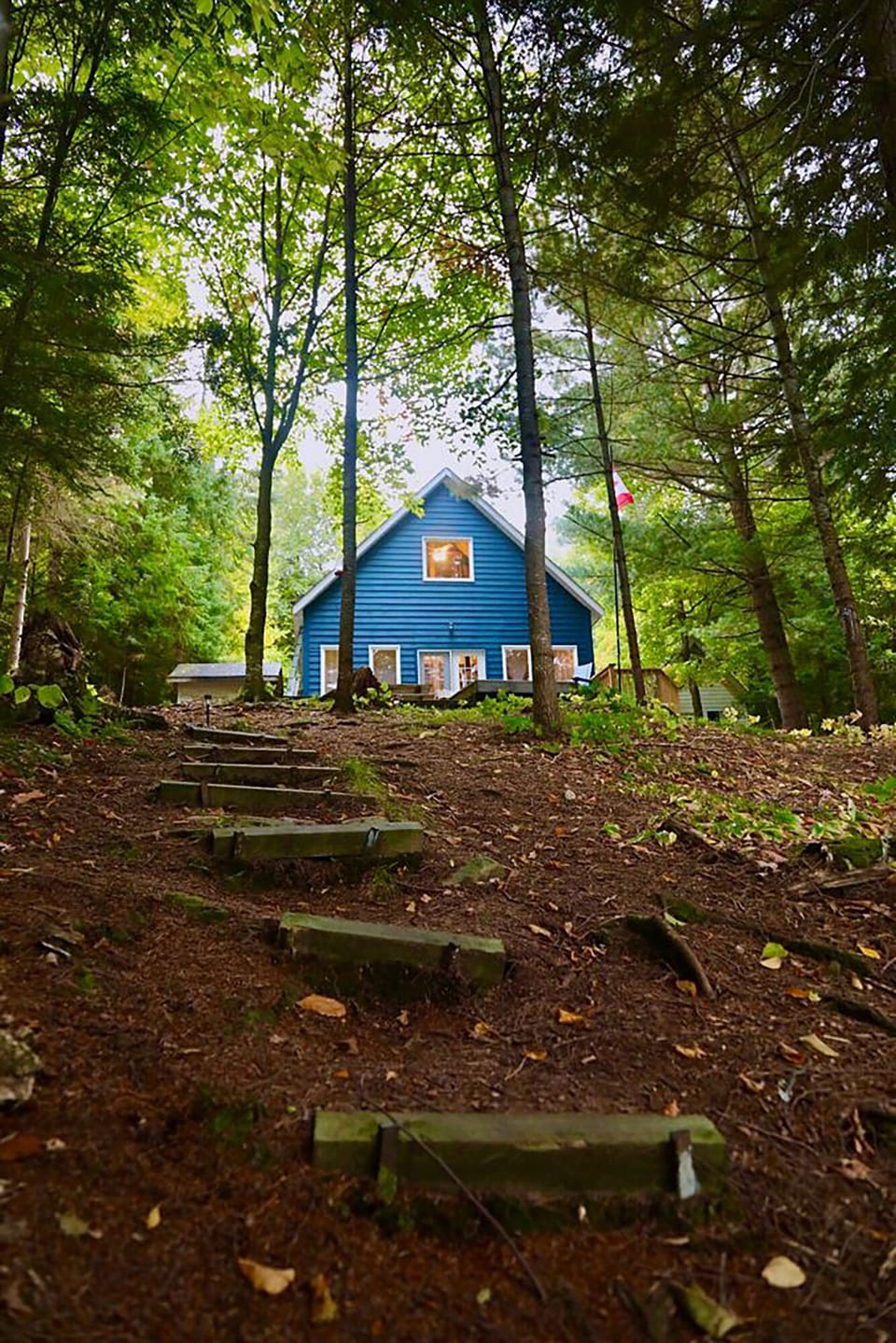 Lakeside view of main cottage from lower deck