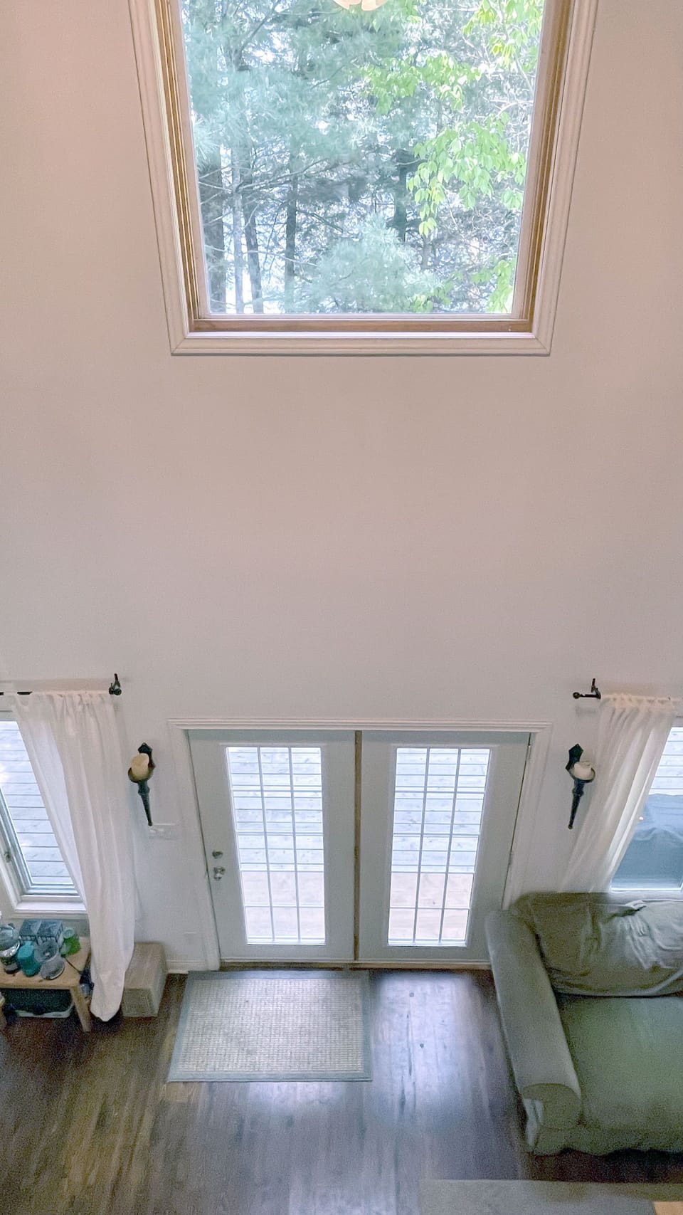 Doors to the deck, looking down from 2nd floor loft