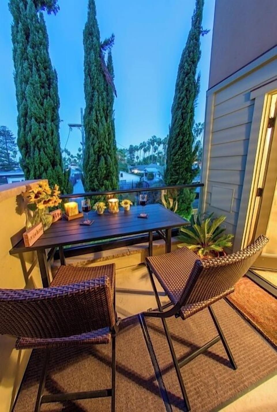 Toast to the evening glow on the patio.