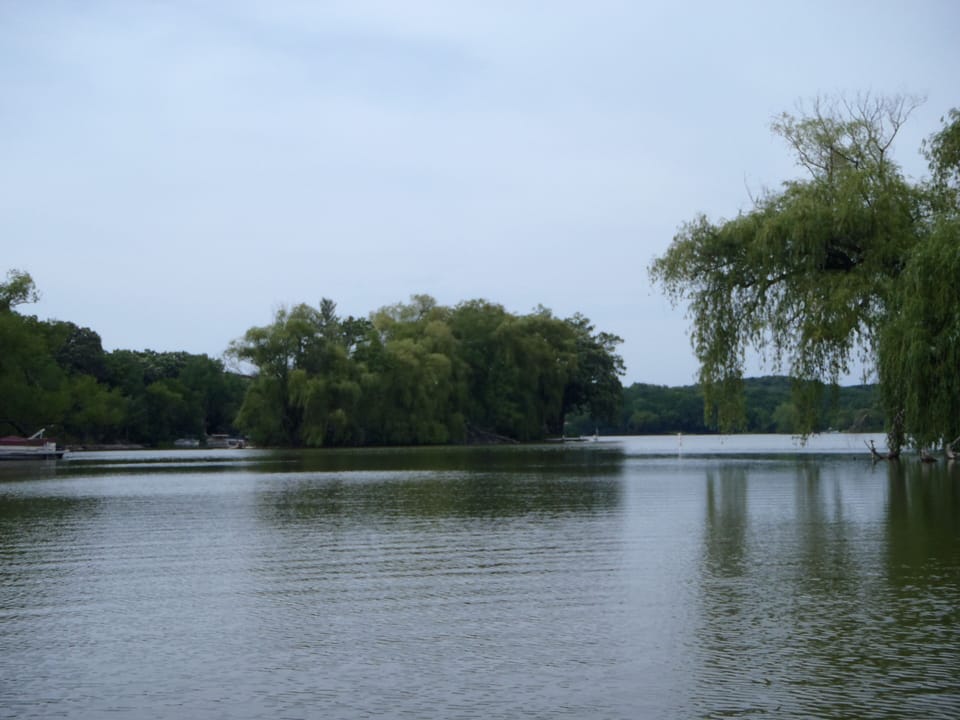 View of quiet bay and serene lake from the pier