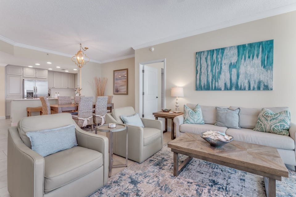 Living Room has a Sleeper Sofa & 3 Comfy Leather Swivel Chairs