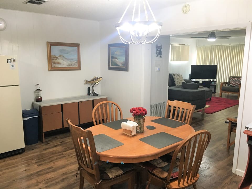 Dining room and view into living room.