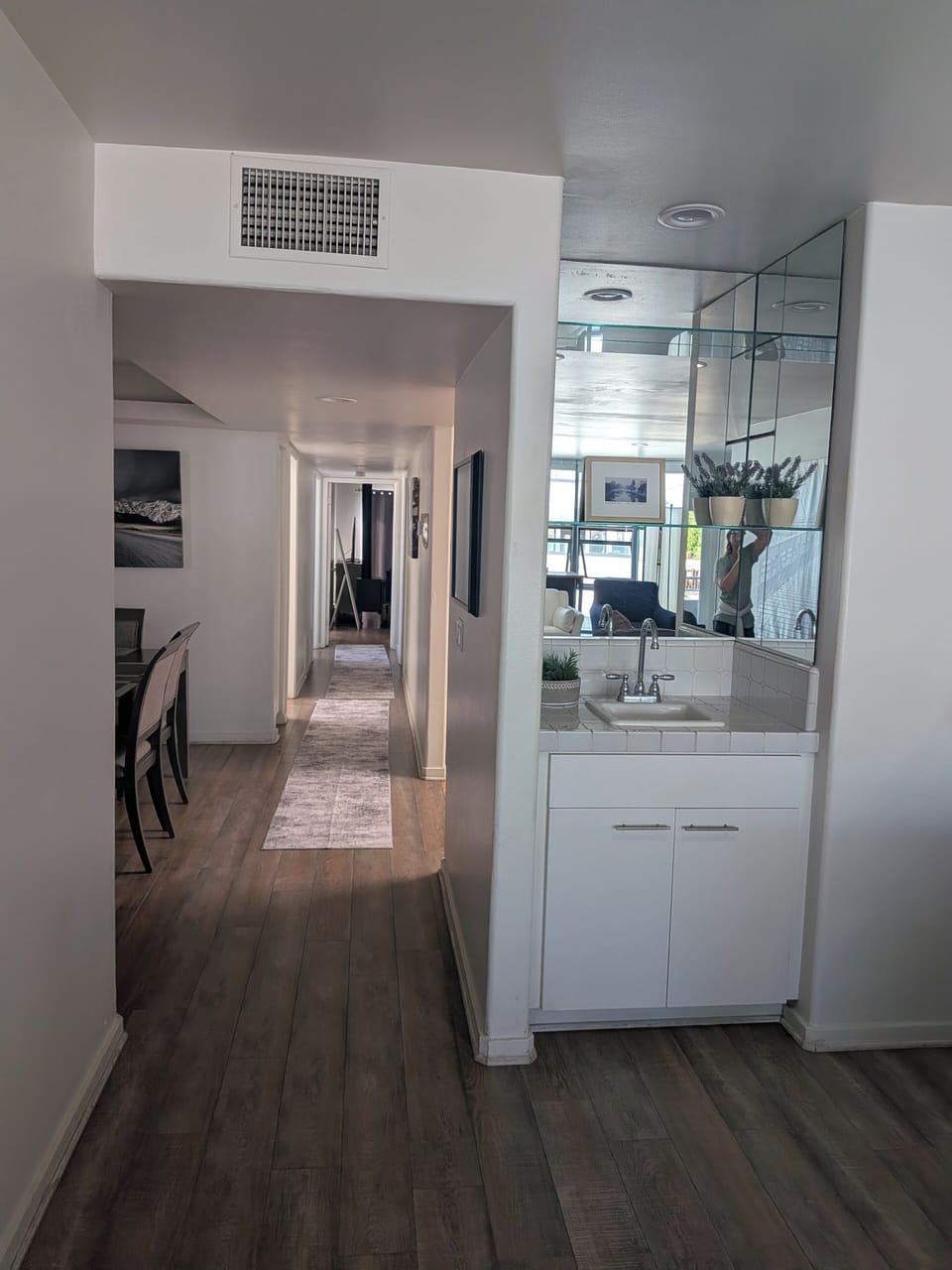 view from living room down the hallway