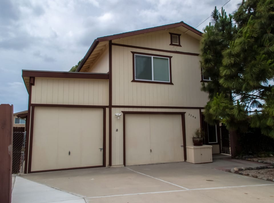 A view of the front of the house.  Plenty of parking (More in back)