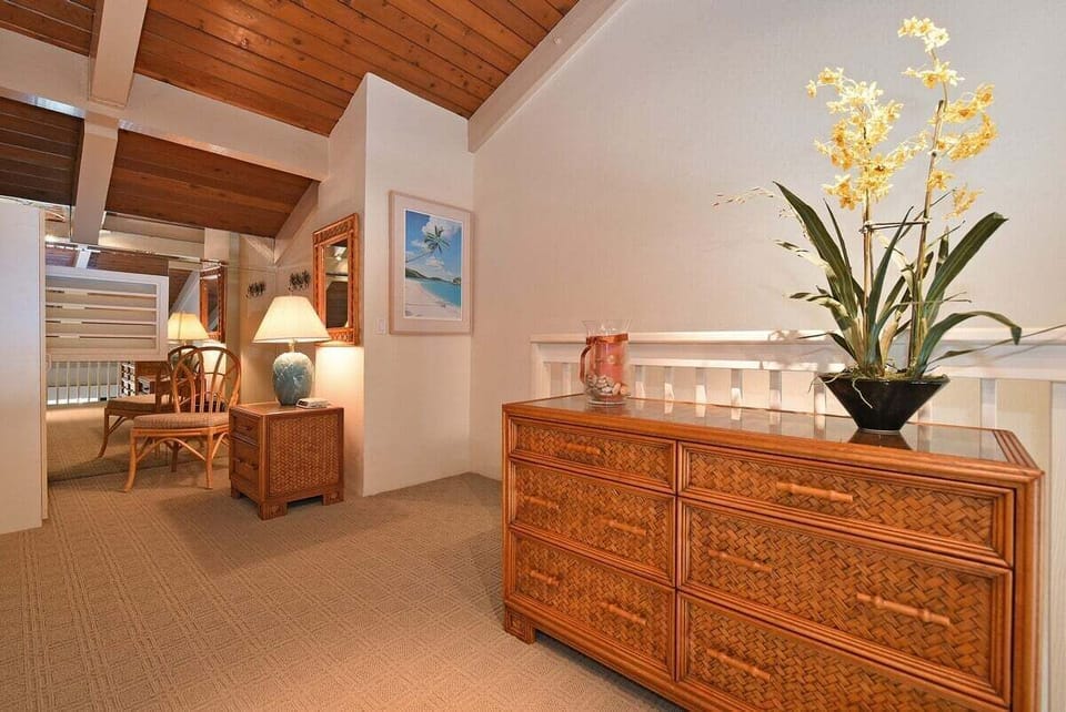 Relax in a cozy space styled with wicker charm.