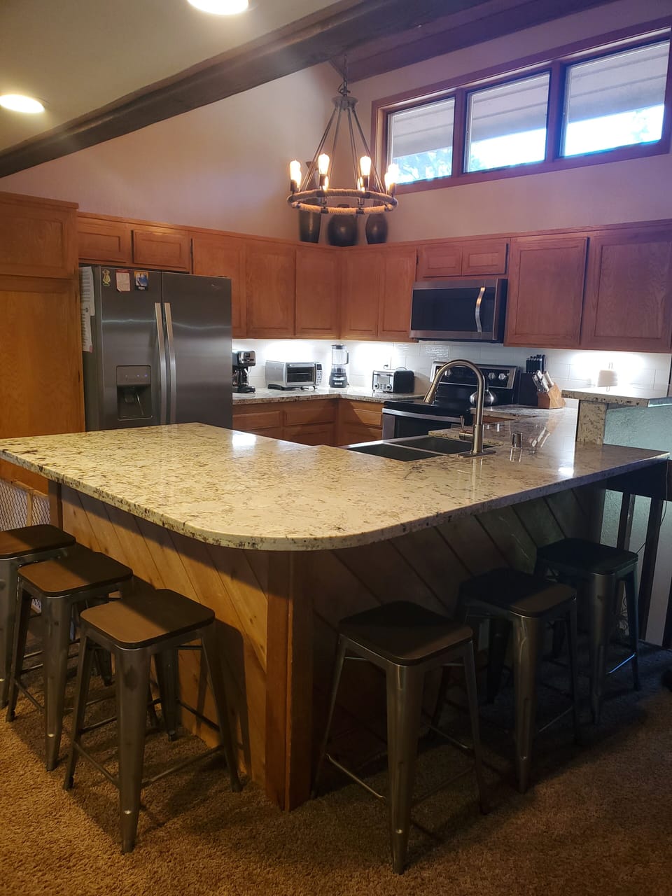 breakfast bar seating for 6, double oven, french door fridge 