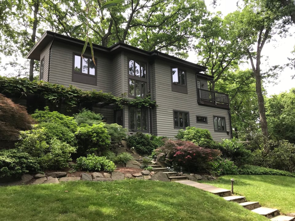 Welcome to our retreat house. Hand rail with exterior lighting recently added.
