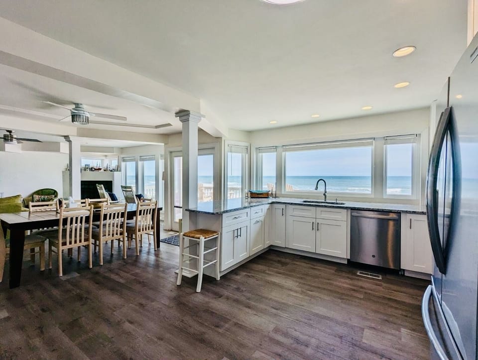 Newly renovated kitchen with sunning view of ocean.