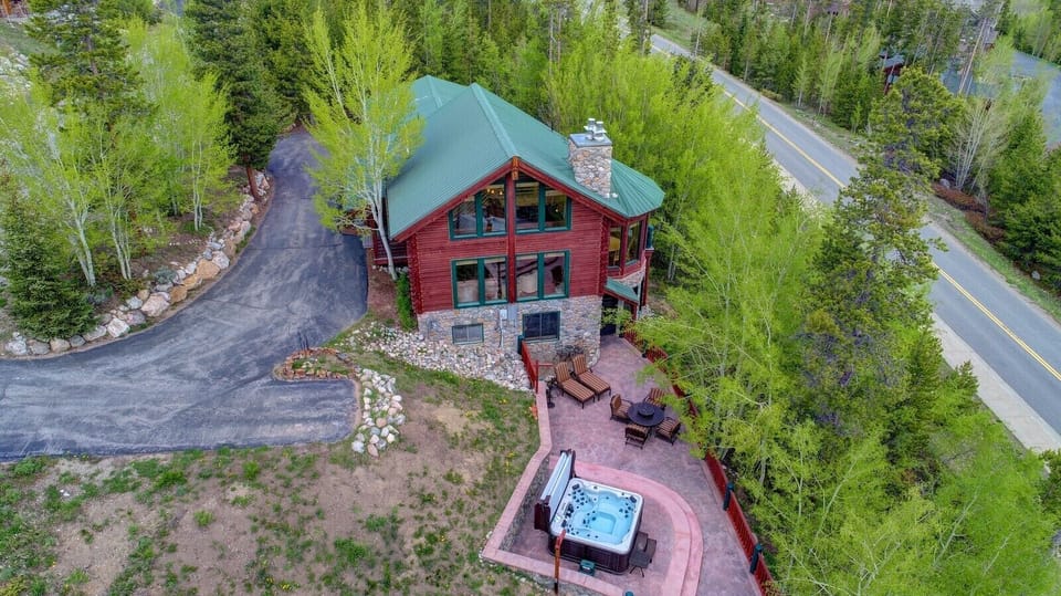 Aerial View of Driveway and House and Patio