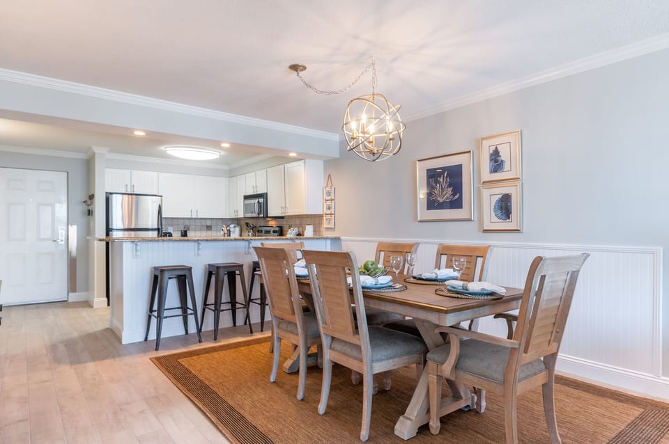 New dining room furniture provides gathering place for meals or game night. 