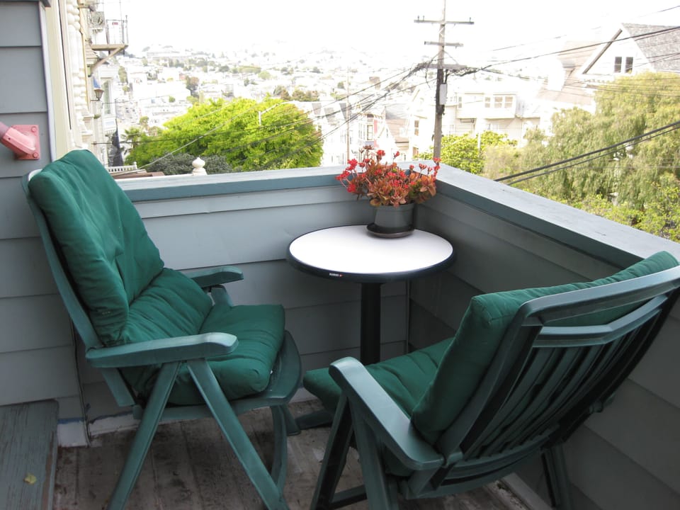 Outside sitting area with a city view