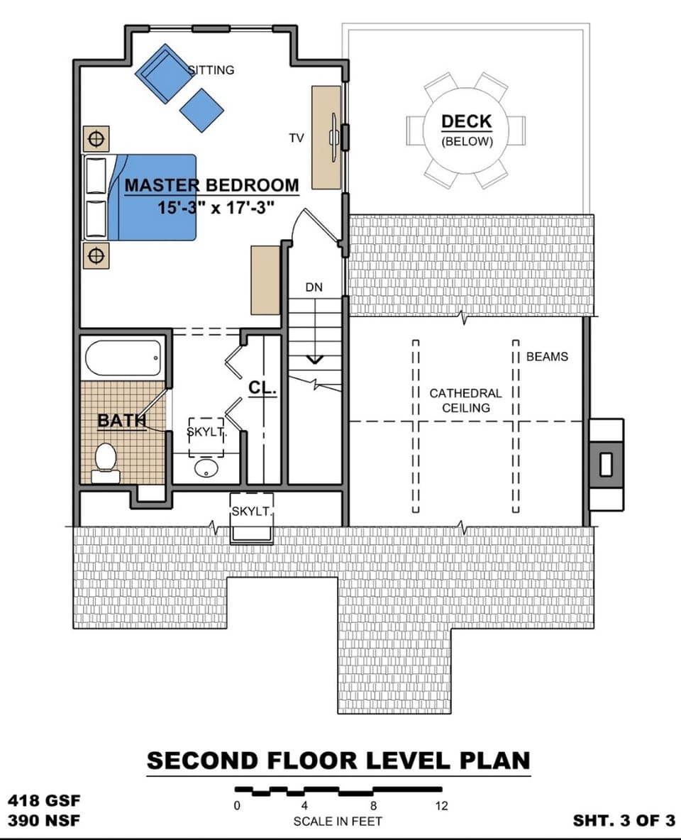 Upper Level Plan - Master Bedroom Suite - sleeps 2