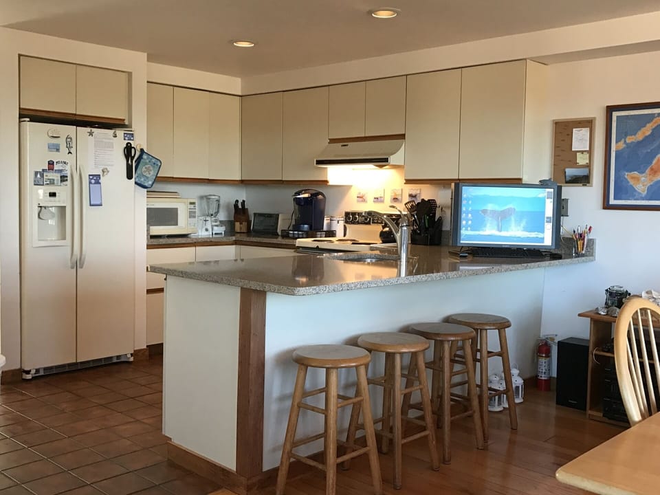 The Kitchen counter seats 4 and has an all-in-one swivel Computer/TV/DVD.