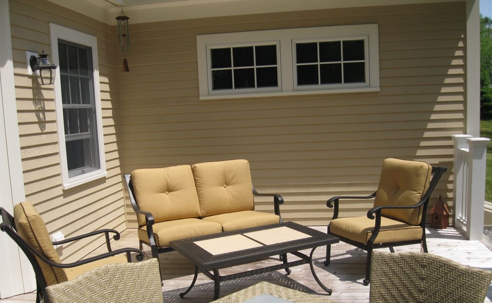 Wake up to morning sunshine on the spacious deck off the kitchen.